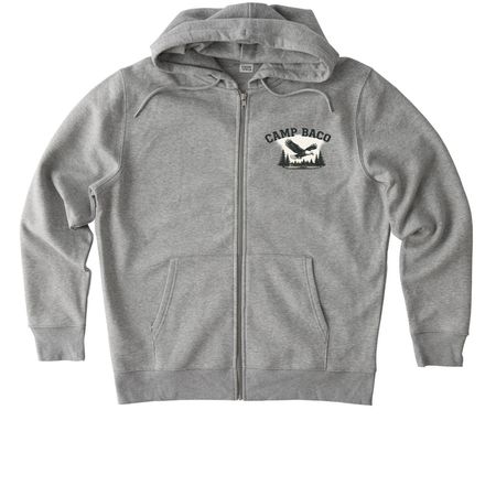 75 Summers of Camp Baco, a Heather Grey Stanley/Stella Unisex Cultivator 2.0 Zip Up Pullover Hoodie