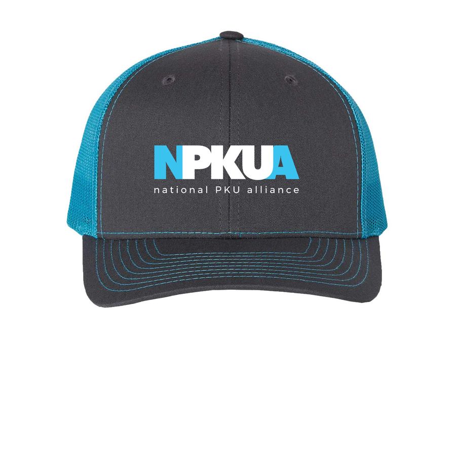 NPKUA Hats, a Charcoal/ Neon Blue Printed Snapback Trucker Cap