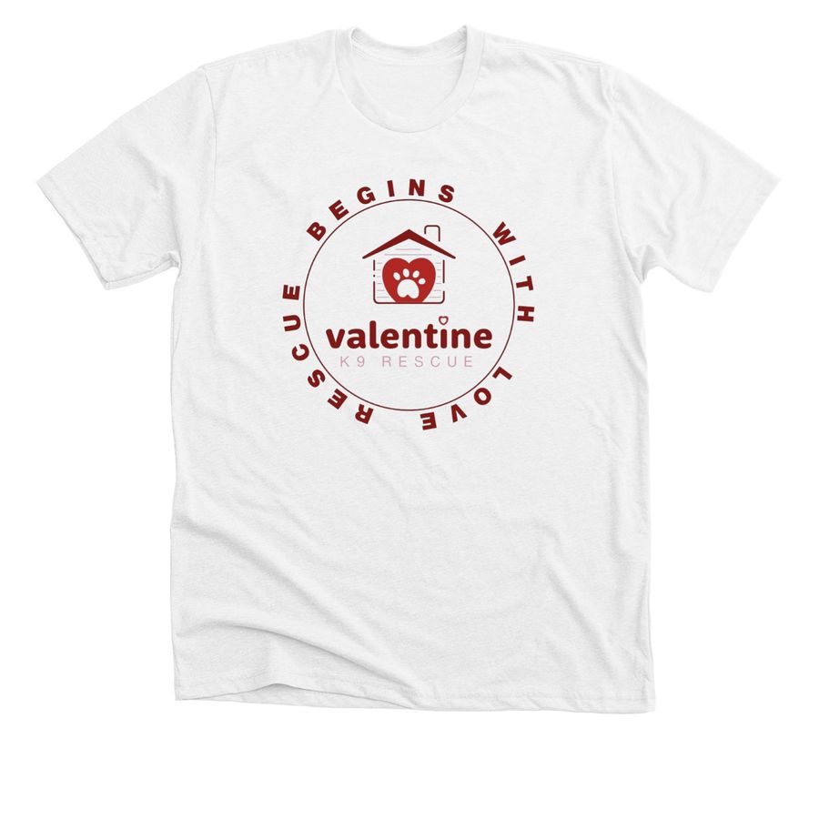 Valentine K9 Rescue - Circle Logo, a Solid White Blend Premium Unisex Tee