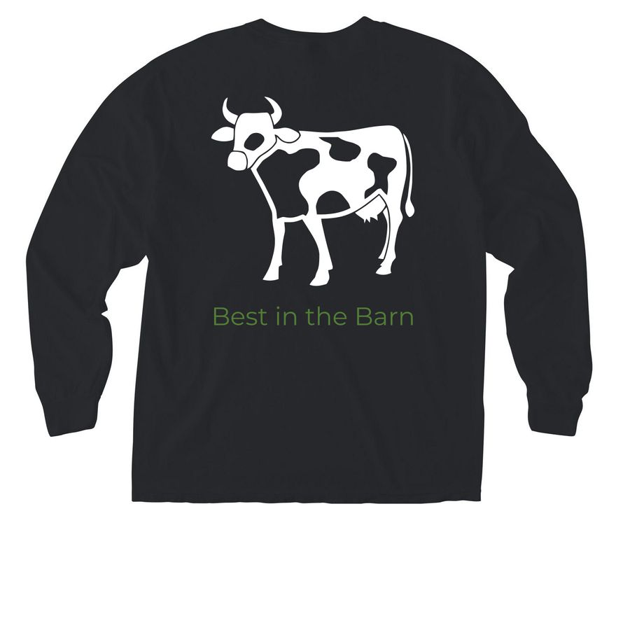 Best in the Barn, a Black Comfort Colors Long Sleeve Pocket Tee (back-view)