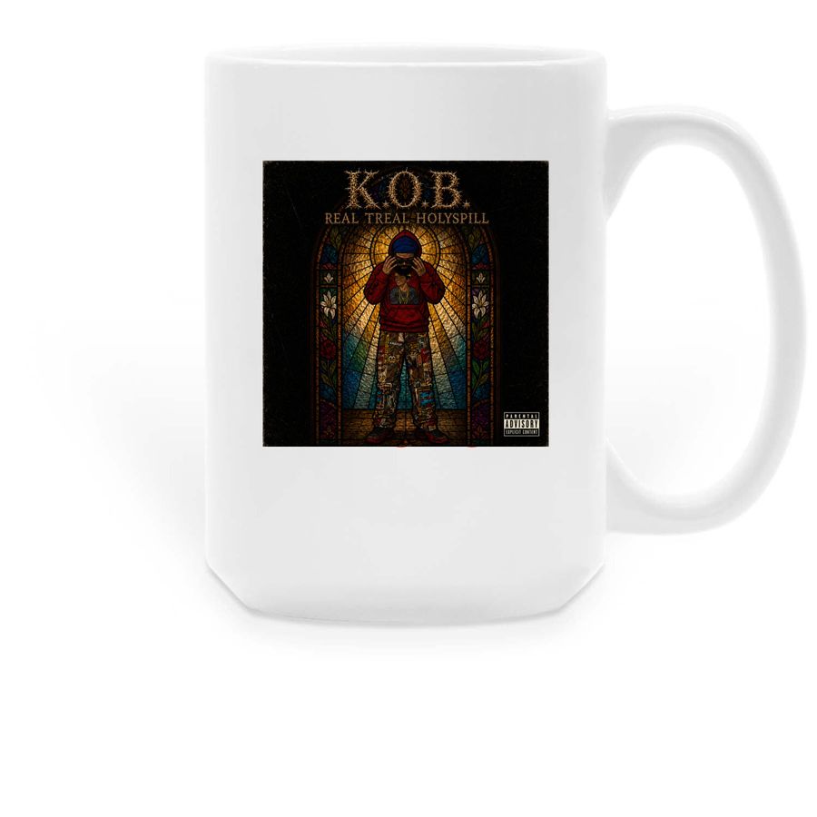 K.O.B. REAL TREAL HOLYSPILL COFFEE MUG, a White Large Coffee Mug