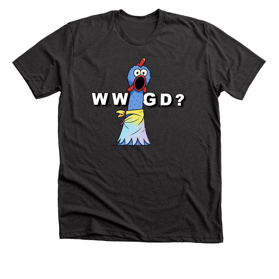 WWGD? Gerald the Groove Chicken Style, a Dark Grey Heather Premium Unisex Tee