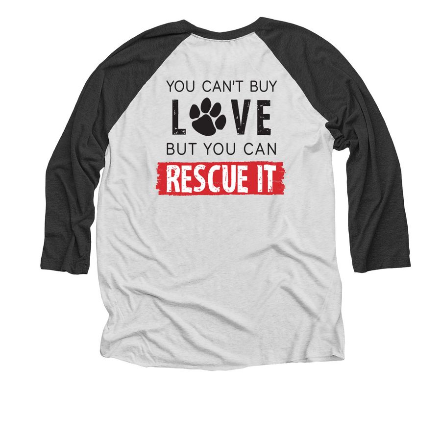 Thai Street Paws Rescue, a Black and Heather White 3/4 Sleeve Baseball Tee (back-view)