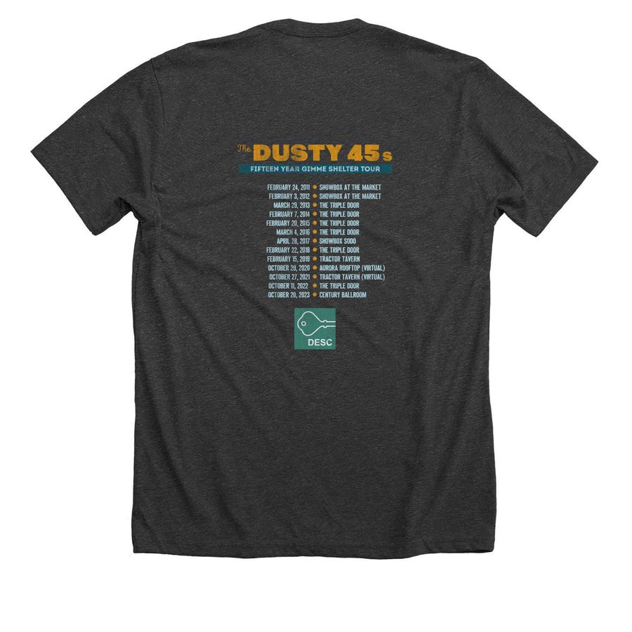 Gimme Shelter '23 Tee, a Dark Grey Heather Premium Unisex Tee (back-view)