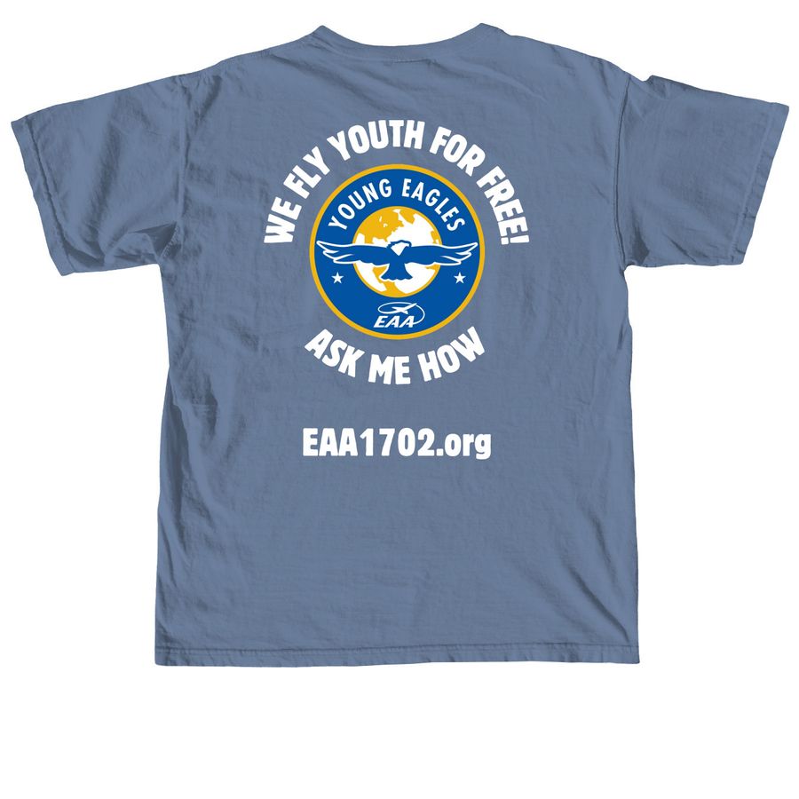 Young Eagle Volunteer - White Font, a Blue Jean Comfort Colors Unisex Tee (back-view)
