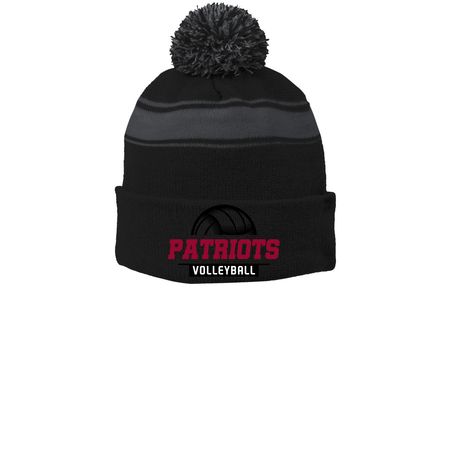 PATRIOTS VOLLEYBALL BEANIES, a Black/ Iron Grey Printed Stripe Pom-Pom Beanie