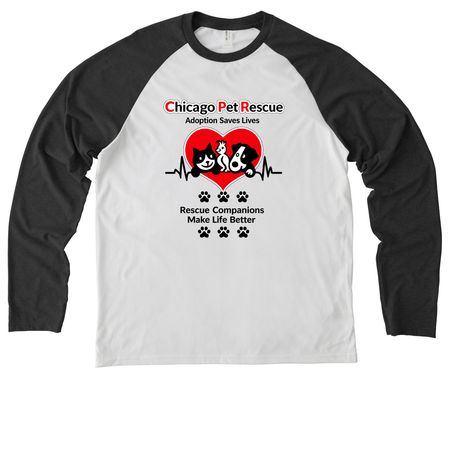 CPR shirts raise money for animals, a Space Black/ Bright White Allmade Eco Triblend Colorblock Raglan Long Sleeve Tee