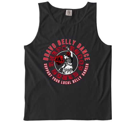 Bravo Belly Dance | Red Logo (Front Only), a Black Comfort Colors Tank Top