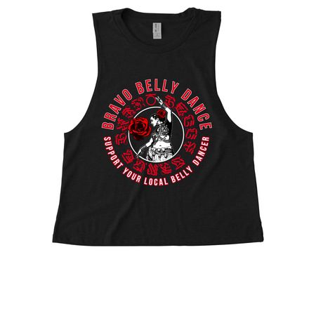 Bravo Belly Dance | Red Logo (Front Only), a Deep Black Allmade Eco Triblend Women?s Muscle Tank