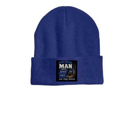 Blue Collar Man Beanie, a Heather Dark Royal Printed Cuffed Beanie