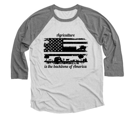 Agriculture: Backbone of America, a Premium Heather and Heather White 3/4 Sleeve Baseball Tee