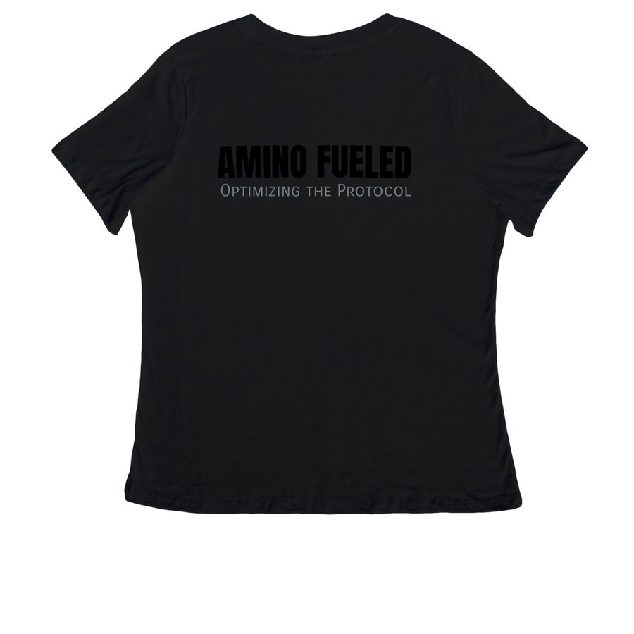 Women?s Muscle Tank, a Black Women's Relaxed V-Neck Tee (back-view)