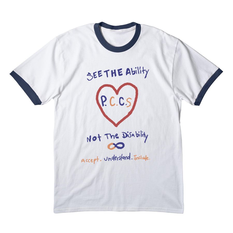 Disability Pride - Adam's Design, a White/ Navy Cotton Ringer Tee