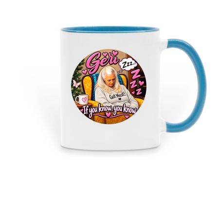 Geri's sleeping again, a Light Blue Two-Tone Ceramic Mug