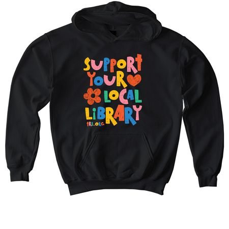 Kids - Support your Local Library&nbsp;, a Black Softstyle Youth Pullover Hoodie