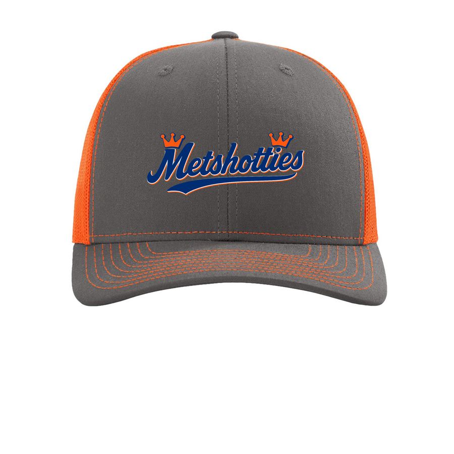 MetsHotties Official Cap ? Blaze, a Charcoal/ Neon Orange Printed Snapback Trucker Cap