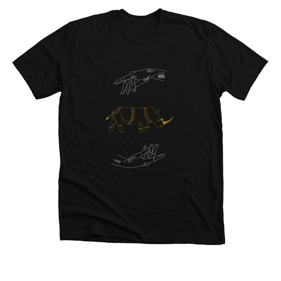 Hands helping rhinos, a Solid Black Blend Premium Unisex Tee