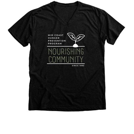 Nourishing Tagline (Dark Fabrics), a Black Heather Premium V-Neck Tee