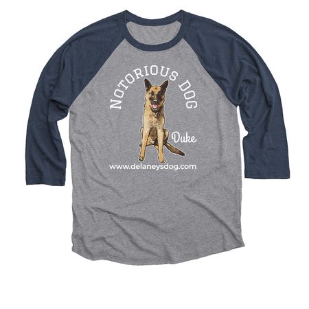 Notorious DOG - Duke, a Vintage Navy and Premium Heather 3/4 Sleeve Baseball Tee