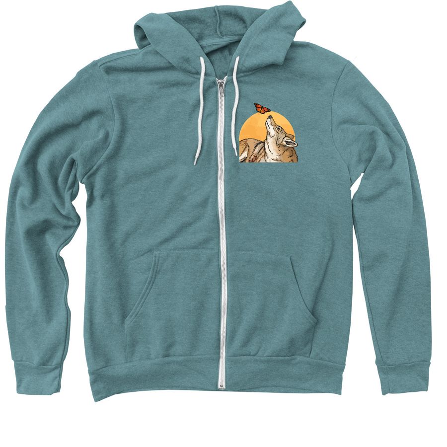 COYOTE RESPECT, a Heather Deep Teal Zip Up Hoodie