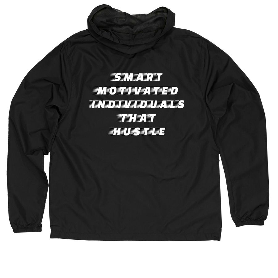 SMART MOTIVATED INDIVIDUALS THAT HUSTLE&nbsp;, a Black Quarter-Zip Windbreaker (back-view)