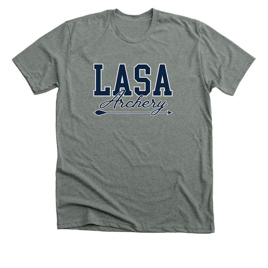 LASA archery simple script apparel, a Deep Heather Premium Unisex Tee