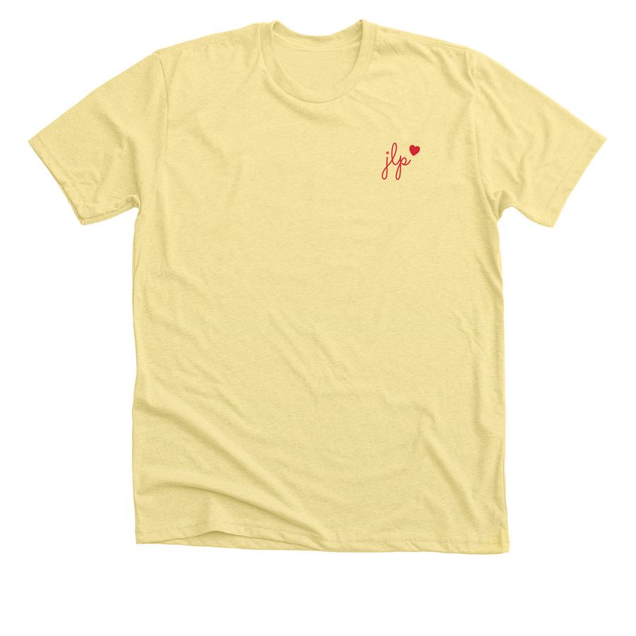 JLP Heart & Back Logo, a Heather Yellow Gold Premium Unisex Tee