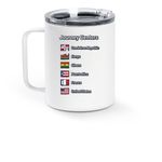 JTDM Stainless steel travel cup, a White Stainless Steel Travel Mug (back-view)
