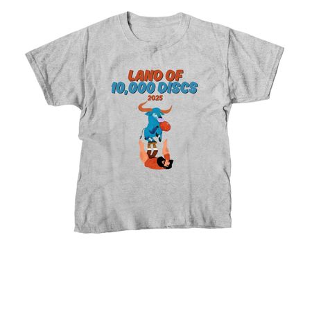 Land of 10,000 Discs 2025 Merch, a Sport Grey Youth Unisex Tee