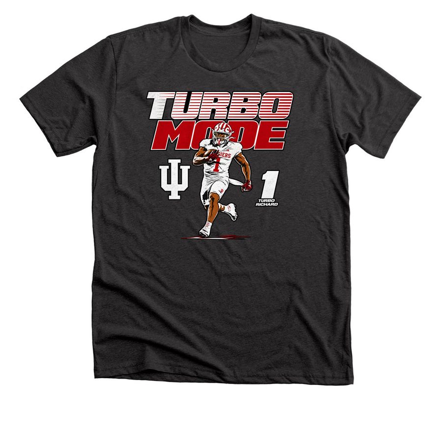Indiana Hoosiers Football Turbo Richard Mode, a Dark Grey Heather Premium Unisex Tee
