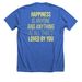 Happiness is Down Syndrome, a Heather True Royal Premium Unisex Tee (back-view)