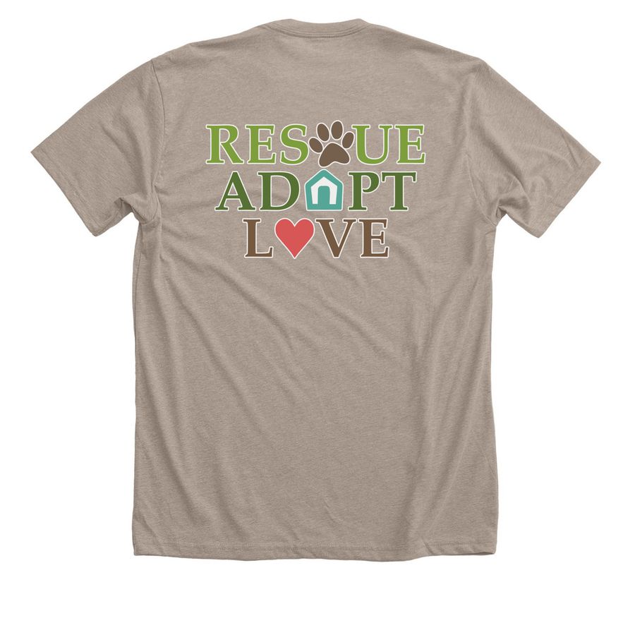 Rescue Adopt Love Wear - Classic, a Heather Stone Premium Unisex Tee (back-view)