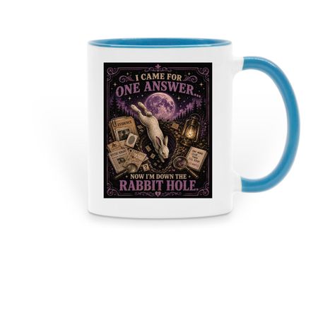 Down the Rabbit Hole Mug, a Light Blue Two-Tone Ceramic Mug
