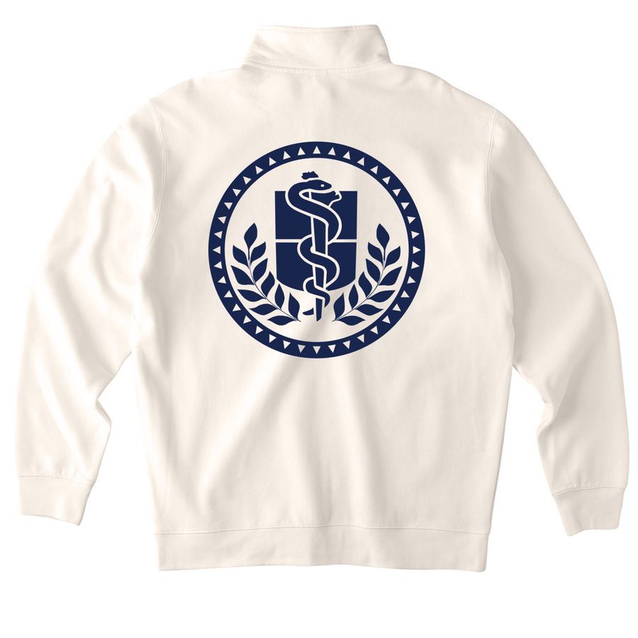 Go to Apparel Blue Logo!, a Bone Midweight Quarter Zip Pullover (back-view)