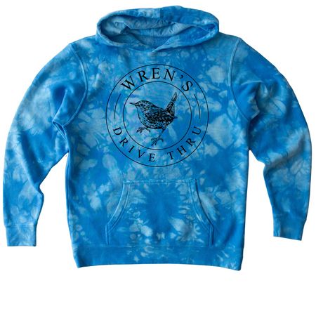 Wren's Drive Thru - Tie Dye design #3, a Aqua Blue Youth Tie Dye Pullover Hoodie