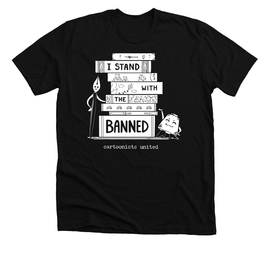 I Stand with the Banned (Dark), a Solid Black Blend Premium Unisex Tee