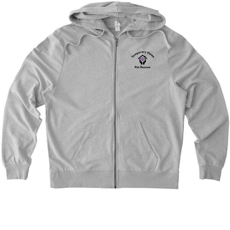 Temporary Home Pet Rescue - Black design, a Granite Grey Heather Allmade Organic French Terry Zip Up Hoodie