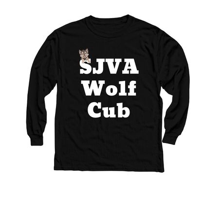 SJVA Wolf Cub, a Black Youth Long Sleeve Tee