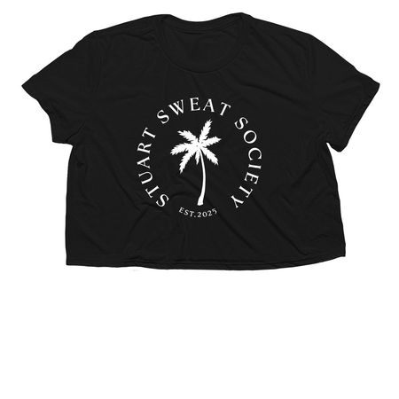 STUART SWEAT SOCIETY SIGNATURE CROP TEE, a Black Women?s Flowy Cropped Tee
