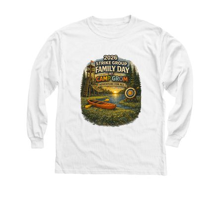 Youth 2026 Camp Grom Family Day Shirt, a White Youth Long Sleeve Tee