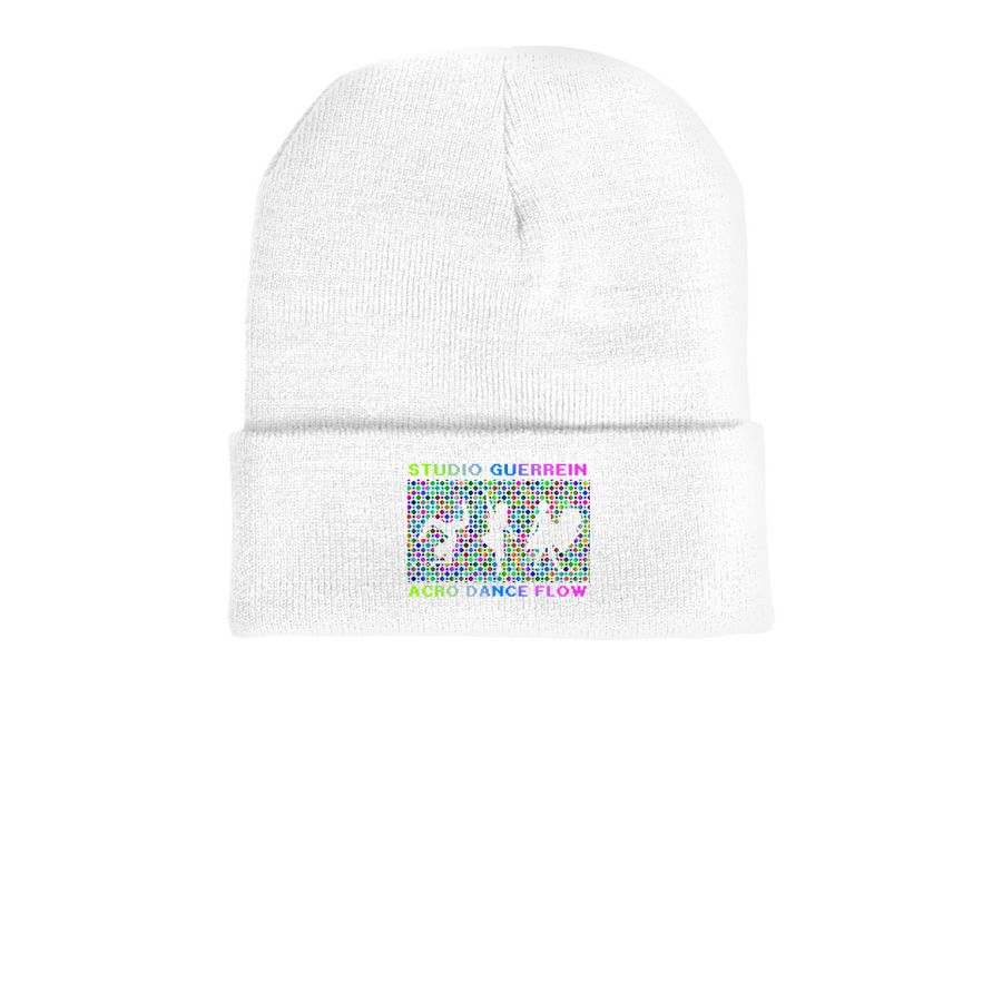 Acro Dance Flow Studio Guerrein Hat, a White Printed Cuffed Beanie