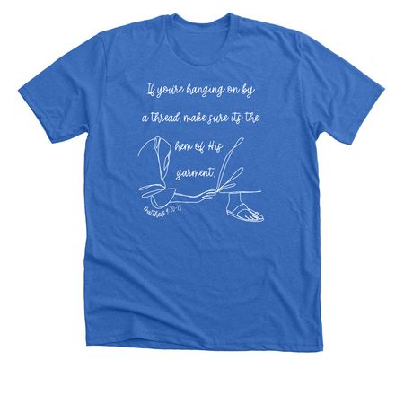 Hanging On By a Thread, a Heather True Royal Premium Unisex Tee