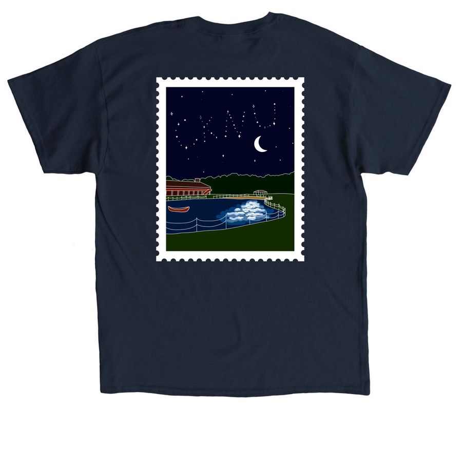 Postcard from Fredonia, a Navy Classic Unisex Tee (back-view)