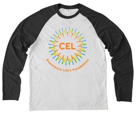 Colorful CEL Logo on White/Light Shirts, a Space Black/ Bright White Allmade Eco Triblend Colorblock Raglan Long Sleeve Tee