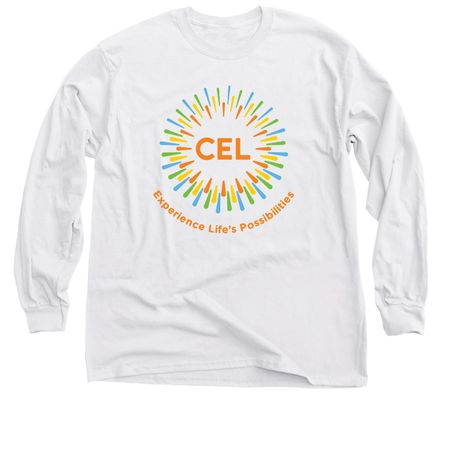 Colorful CEL Logo on White/Light Shirts, a White Classic Long Sleeve Tee
