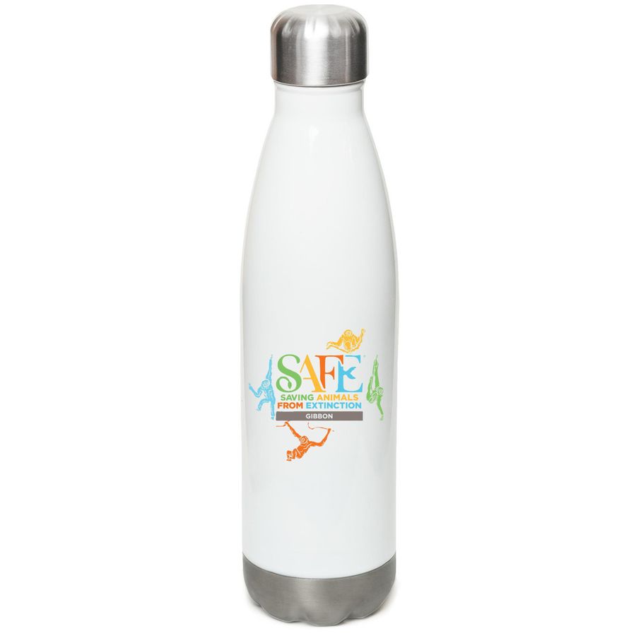 SAFE Gibbon - Watercolor Water Bottle, a White Stainless Steel Water Bottle