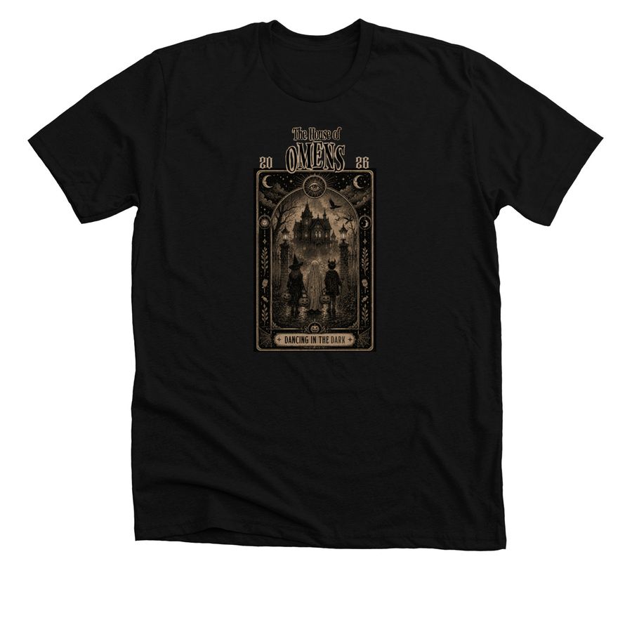 Trick or Treating: The House of Omens, a Solid Black Blend Premium Unisex Tee