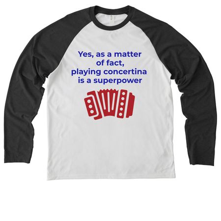 Playing music is a Super Power, a Space Black/ Bright White Allmade Eco Triblend Colorblock Raglan Long Sleeve Tee