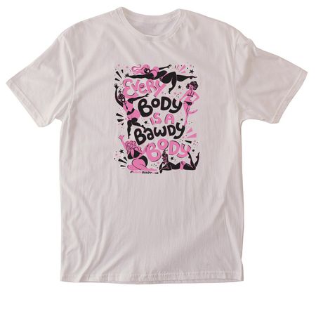 Every Body is a Bawdy Body - Black and Pink, a Ice Grey Softstyle Cotton Tee
