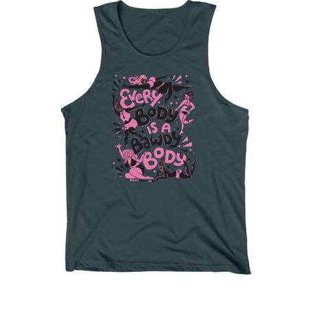 Every Body is a Bawdy Body - Black and Pink, a Dark Grey Premium Cotton Tank